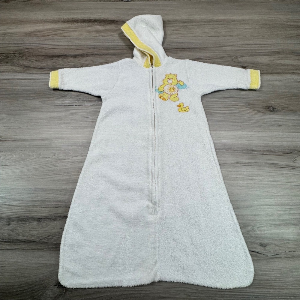 Vintage Care Bears Terry Cloth Zip Towel / Robe White Funshine Bear‎  Duck Baby